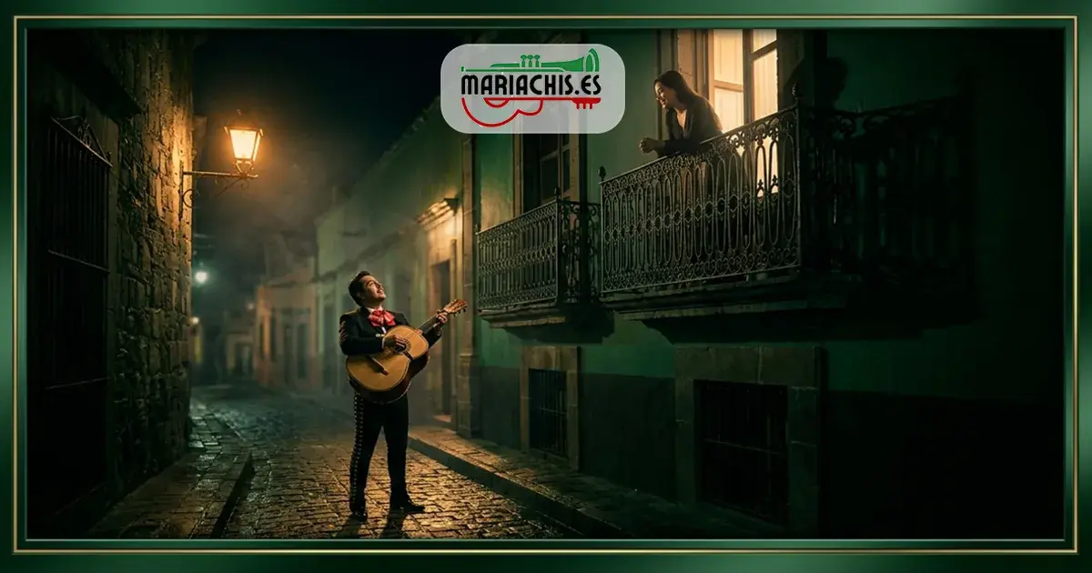 Serenata romántica con mariachi bajo balcón para sorpresa en España
